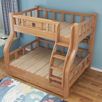 All solid wood children's bunk bed, oak bunk bed, bunk bed for men and women, 2-meter double small apartment, ladder type bunk bed (dovetail bed board), bottom 1.2 meters * top 0.9 meters * length 1.9 meters (inner diameter)