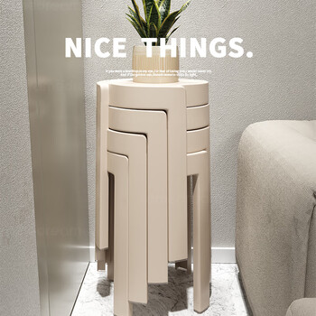 Samedream plastic stool, household thickened chair, stackable round stool, strong and durable dining table, high bench, windmill rubber stool, spare, main picture, 4 off-white, load-bearing 800 kilograms