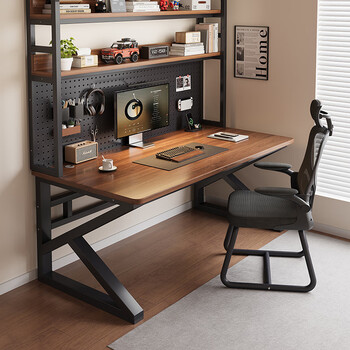 Super nai computer desk desk bookcase integrated gaming table small apartment double writing desk home desktop desk workbench double-layer bookshelf black shelf + ancient oak length 80cm width 60cm height 75cm