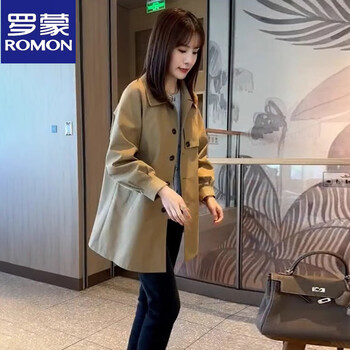 Romon khaki windbreaker jacket for women spring and autumn 2025 new style small fragrant european style small medium-length windproof top khaki m recommended 90-100 pounds