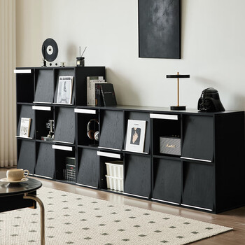 Small four solid wood bookcases, free combination cabinets, grid cabinets, living room black entrance cabinets, wall-mounted small side cabinets, floor-standing drawer cabinets, 19-compartment flip-door cabinets, classic black solid wood multi-layer