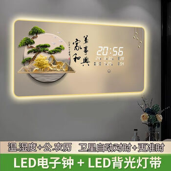 Huaiyin background light perpetual calendar led clock decorative painting ai voice voice control electronic clock home living room digital wall clock home harmony + plug-in use 100*50 cm background light satellite style