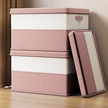 Fabric storage box, household clothes organizing box, large capacity, extra large folding and thickened wardrobe storage box artifact, pink and white double combination, high quality cotton and linen/extra large capacity/dustproof and moistureproof, 54 liters extra large size (wholesale price) 3 pieces