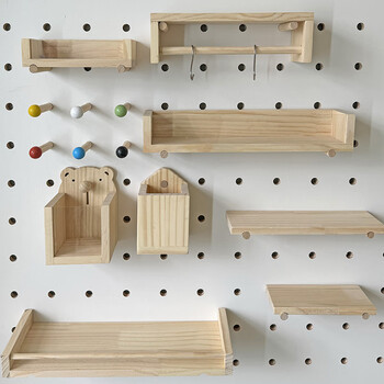 Chuangjingyi selects hole board accessories, solid wood hole board accessories, storage rack, custom hook stick, round hole wooden stick, layer board partition, package a (adaptive hole diameter 15mm, hole spacing 80mm)