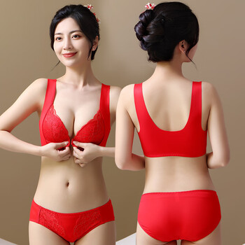Tingmei (gracwell) lace beautiful back and front button underwear for women with small breasts push-up underwear set sexy seamless vest bra 2025 new red suit m 75/34b