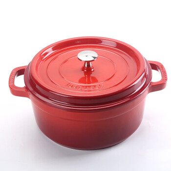 Luxqueen delicious queen black bottom glaze 24cm cherry satin black classic stew cast iron enamel pot non-stick pot red 24cm 3.8l
