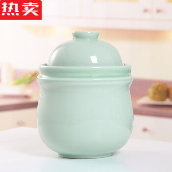 Xiang shangfei german imported quality pickle jar household ceramic sichuan earthenware pickle jar small sealed thickened with lid storage jade green pickle jar 2l (free stainless steel food clip)