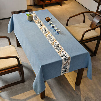 Fantasy tea table fabric long tea tablecloth dining table waterproof zen style washable and stain-resistant rectangular conference table lace style-brusto blue 1 piece tablecloth size--130200