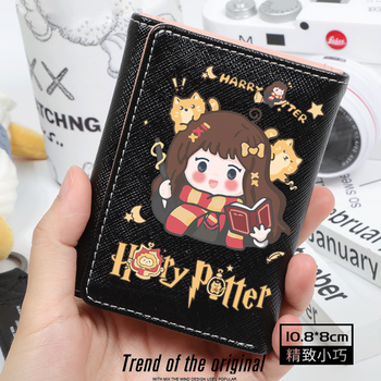 Harry potter peripheral student wallet short cute card holder hermione hogwarts gryffindor school of witchcraft and wizardry black w hermione q version cat