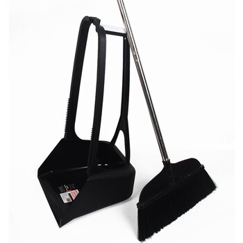 Integrated dustpan, rubbish bucket, five plastic thickened and enlarged brooms, dustpan, windproof yard sanitation, 5 sets of black dustpan + bristle broom set