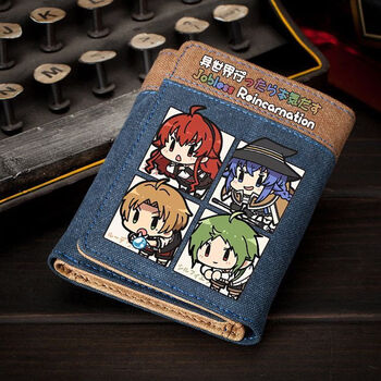 Lu xuju luo qixi peripheral coin purse jobless reincarnation alice rudy anime two-dimensional short wallet card bag student denim stitching wallet blue jobless reincarnation