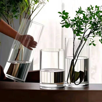 The shopkeeper's glass vase transparent straight living room flower arrangement ornaments water-raised flowers hydroponic green plants simple internet celebrity large diameter 15 cm high 35 cm
