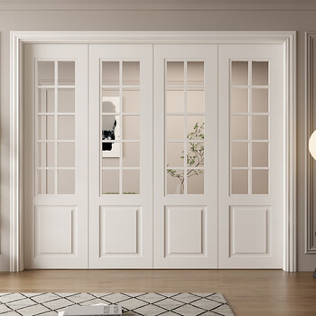 Simple french lattice door changhong glass door lattice partition solid wood door white living room kitchen balcony folding door customized other styles