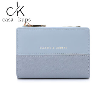 Casa-kupsck solid color short wallet female korean version chinese valentine's day folding large capacity student wallet small wallet trendy upgraded version blue