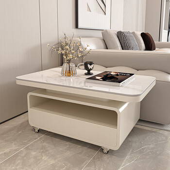 Seaworthy cream style living room coffee table simple side table with wheels mobile small coffee table light luxury high-end new square table side cabinet white frame white cabinet bright white slate 80