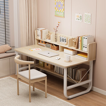 Xinyouliangjia computer desk desk desktop bookshelf integrated office home study table a062 100*50 maple cherry wood color + white shelf