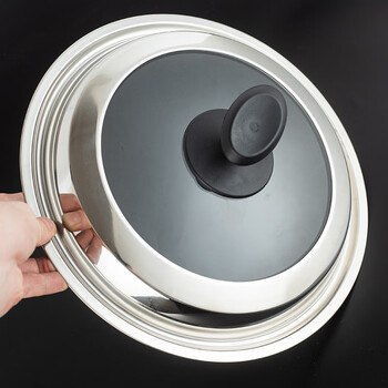 Xiongwochite thick 304 stainless steel wok lid combination lid household tempered glass lid transparent visible pot lid iron pot lid 304 (black handle 26cm (actual outer diameter 25cm)