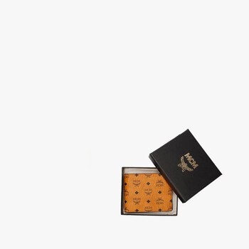 95% new mcm gift box style cognac color artificial leather folding wallet unisex gift