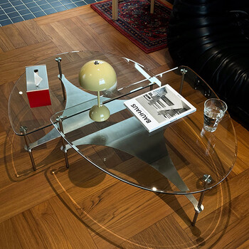 Oxygen silver wings home living room qingbo coffee table oval glass glass stainless steel bauhaus medieval style