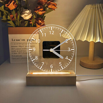 Simple and fashionable acrylic transparent clock led light-emitting night light table clock desktop ins style ornament mute household digital acrylic clock 15x18 cm free battery