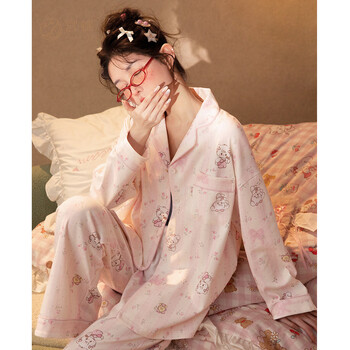 Gongdie genuine co-branded mikko pajamas for women spring and autumn pure cotton long-sleeved ins japanese cartoon cute soft home clothes