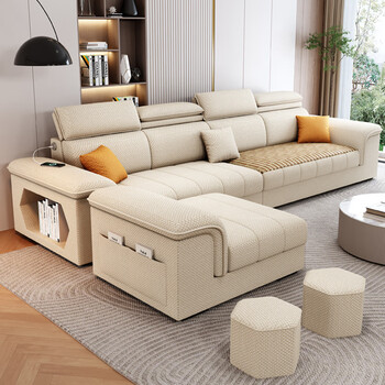 Goody jones sofa modern winter and summer fabric sofa living room 2025 new chenille velvet sofa usb rechargeable breathable antibacterial cotton linen sponge version 2.8 meters - four seats + foot rest - with seat