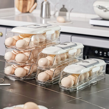 Yimeihui egg storage box side door storage box household food-grade refrigerator special rolling storage rack egg carton double row two-layer