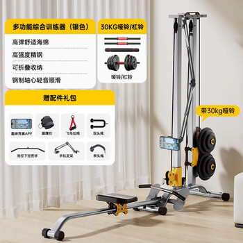 Billna multifunctional rowing machine, foldable strength trainer, home indoor fitness equipment, back training tool, silver - exclusive accessories, family portrait - app game, sf door-to-door delivery