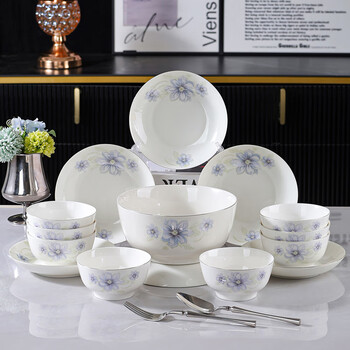 Huaiyi porcelain huaiyi simple chinese-style ceramic dishes, plates and tableware set girls' gifts home housewarming gift home eating dishes 4.5-inch rice bowl 10 pieces yunmeng orchid salad style
