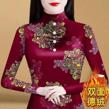 Orchid half turtleneck thickened german velvet bottoming shirt for women in autumn and winter new style foreign print new inner wear outer wear women's top red l suitable for 100-110 pounds