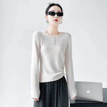 Catman long-sleeved t-shirt women's round neck knitted bottoming shirt 25 years new spring and autumn inner wear outer slimming top