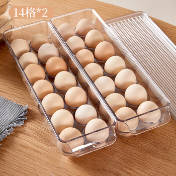 Mangong refrigerator egg tray household egg carton food preservation box egg tray egg grid kitchen refrigerator box for chickens dustproof strong and durable 14 grids one layer for one layer
