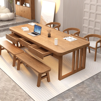 Tangji solid wood large desk with drawers simple home office computer table long table learning writing table conference table customization