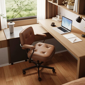 Ouji alefye flat computer chair, comfortable and sedentary, home office, study desk, study swivel chair, dormitory back chair, brown-black legs, cat claw leather, upgraded xiaoyao, steel feet, fixed armrests