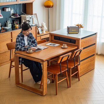 His highness home nordic solid wood island dining table integrated cherry wood kitchen small apartment slate bar cabinet japanese storage sideboard large black slate island dining table + 4 jacques dining chairs