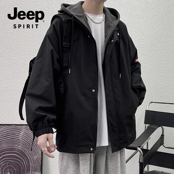 Jeep spirit jacket men's hooded windproof jacket men's casual work clothes jacket men's 2212 black 2xl