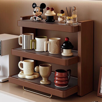 Yupin solid wood dustproof cup holder storage cabinet storage rack desktop display rack dining table cup holder zw273 three-layer walnut color 42