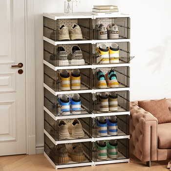 Lingx box sporadic box shoe box installation-free door shoe cabinet foldable storage transparent visible dust-proof shoe rack aj basketball shoe all-in-one cabinet best-selling hot transparent gray 12 pieces