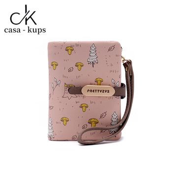 Casa-kupsck new fashion small fresh printed short wallet women's large capacity hand strap coin purse student wallet 2025 pink