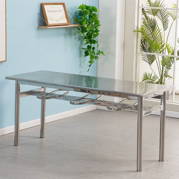 Stainless steel table rectangular stainless steel dining table canteen dining table and chairs 4 people 6 people hanging stool rectangular school factory employee dining table and chairs combination 160*60*75 six people single table