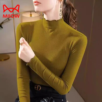 Miiow ribbed cotton half-turtle collar bottoming shirt for women 2025 autumn and winter new slim-fit fungus long-sleeved t-shirt women's top ginger xl