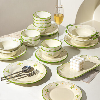 Modern housewife daisy tableware 2025 new underglaze color housewarming wedding gift bowls, dishes, chopsticks, bowls and plates set for home use gift box 4 people food 20 pieces - fish plate wedding / wedding gift