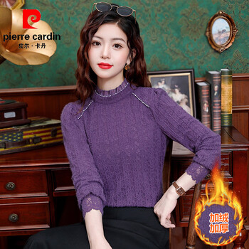 Pierre cardin french purple brushed lace top autumn and winter new velvet bottoming shirt feminine warm inner and outerwear purple style velvet xl 115-125 jin