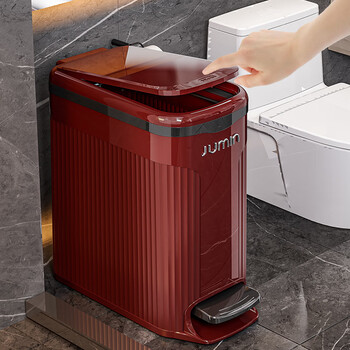 Naming trash can bathroom covered toilet crack 2025 new large capacity light luxury high value home living room kitchen burgundy foot + hand press about 15l