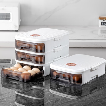 Home katei story japanese egg storage box drawer-type rolling refrigerator egg box food-grade egg storage box egg artifact white three-layer, about 63 pieces, automatic filling