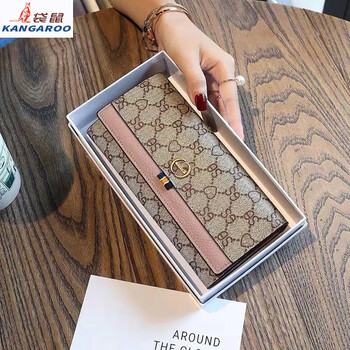 Kangaroo light luxury brand qixi women's wallet fashion long style small light luxury simple niche wallet women pink