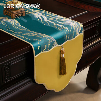 Sailotou new chinese zen table flag tea table cloth long light luxury high-end tea mat tea table cover table flag jiangshan ruhua-green table flag 33*580cm applicable table length 4 points 9