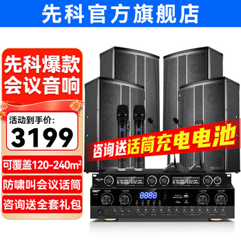 Xianke conference room audio equipment complete set combination home theater ktv music school training special system bluetooth amplifier microphone all-in-one wall-mounted stage speaker k5v four 8-inch audio set two microphones two goosenecks (120-240 square meters)