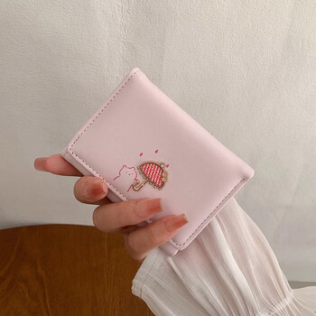 Chajin 2025 new tri-fold wallet women's short korean style fresh student wallet cute cartoon card holder coin purse tri-fold wallet - pink