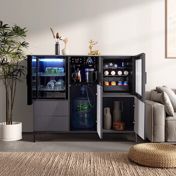 George oaks solid wood tea bar machine water dispenser home 2025 new home dining side cabinet cabinet integrated cabinet with disinfection refrigerator refrigeration and preservation business office water dispenser light luxury gray + disinfection refrigeration hot and cold type